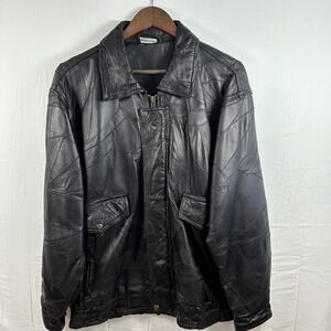 Flight Path Mens Vintage Black Patchwork Genuine Leather‎ Bomber Jacket Medium